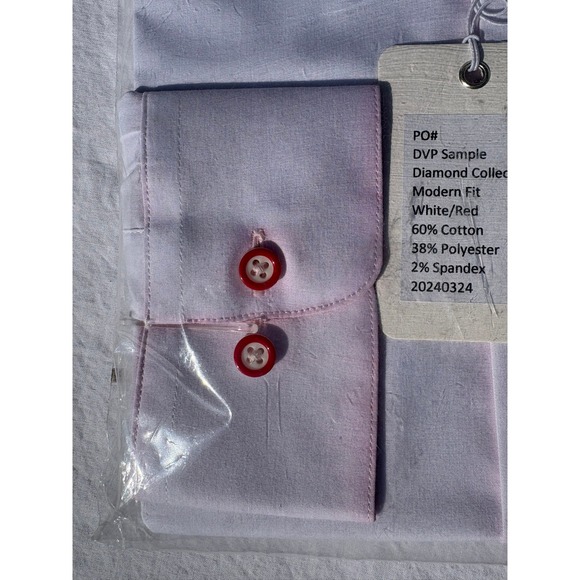 Men's Diamond Collection Modern Fit White Red Dress Shirt Size S 14.5 32 33 - Picture 4 of 5